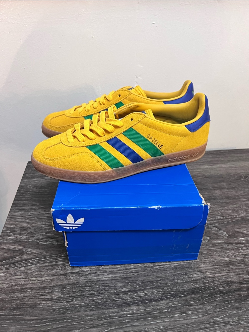 adidas Gazelle Yellow with Green & Blue Stripes